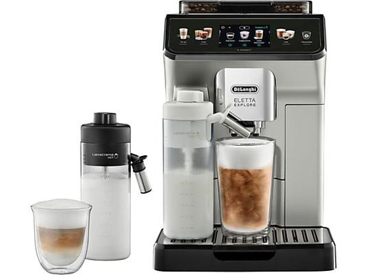 Cafetera superautomática – De’Longhi Eletta Explore Cold Brew ECAM450.65.S, 1450W, 19 bar, Molinillo integrado, Táctil, Bebidas frías calientes, Plata