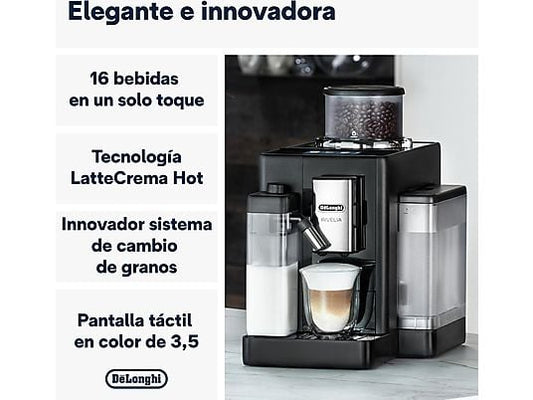 Cafetera superautomática – De’Longhi Rivelia EXAM440.55.B, 1450W, 19bar, Molinillo integrado, LatteCremaHot, Depósito leche, Táctil, 16 recetas, Negro