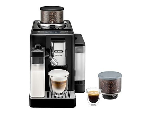 Cafetera superautomática – De’Longhi Rivelia EXAM440.55.B, 1450W, 19bar, Molinillo integrado, LatteCremaHot, Depósito leche, Táctil, 16 recetas, Negro