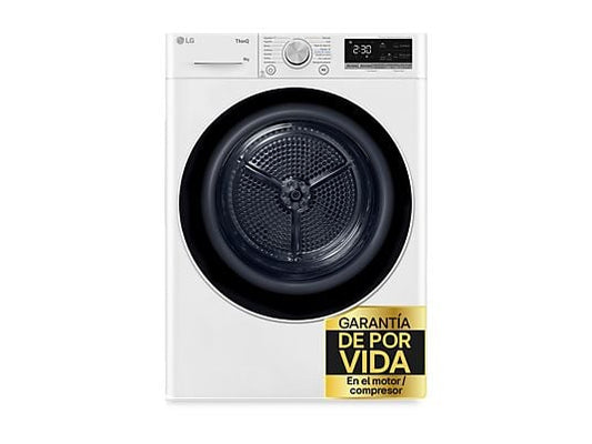 Secadora bomba de calor – LG RH80V9AV4N, 8 kg, 14 programas, Dual Inverter Compressor™, Eco Hybrid™, Display Gran LED, Blanco