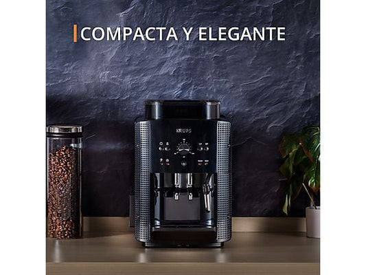 Cafetera superautomática – Krups Roma EA81K870, 1450 W, 15 bar, 1.7 L, 3 temperaturas, 2 tazas, Sistema Thermoblock, Kit de limpieza incluido, Negro