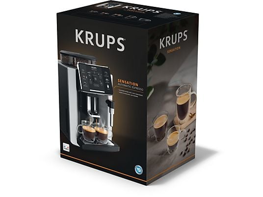 Cafetera superautomática – Krups Sensation C90 EA910E10, 1450 W, 15 bar, 1.7 L, 6 programas, 2 tazas, Barista Inside Technology, Autolimpieza, Plata
