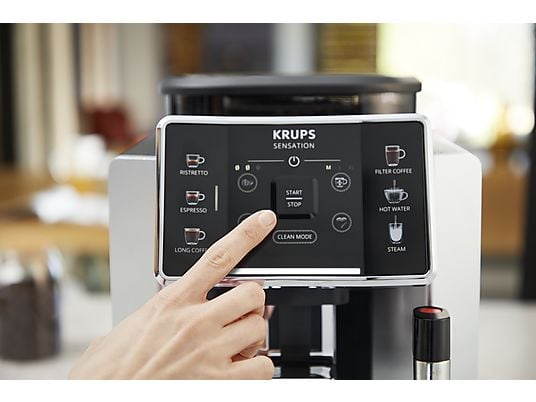 Cafetera superautomática – Krups Sensation C90 EA910E10, 1450 W, 15 bar, 1.7 L, 6 programas, 2 tazas, Barista Inside Technology, Autolimpieza, Plata