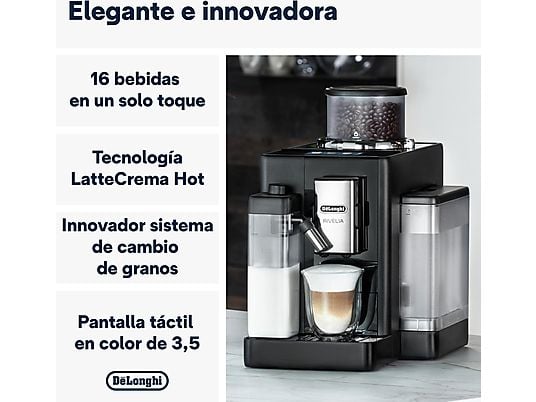 Cafetera superautomática – De’Longhi Rivelia EXAM440.55.B, 1450W, 19bar, Molinillo integrado, LatteCremaHot, Depósito leche, Táctil, 16 recetas, Negro