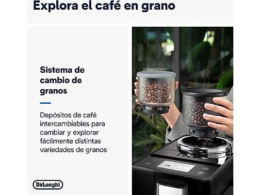 Cafetera superautomática – De’Longhi Rivelia EXAM440.55.B, 1450W, 19bar, Molinillo integrado, LatteCremaHot, Depósito leche, Táctil, 16 recetas, Negro