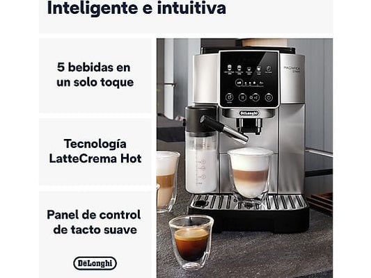 Cafetera superautomática – De’Longhi Magnifica Start Milk, ECAM220.80.SB, 1450W, 15bar, Molinillo integrado,Depósito leche,Táctil, Espumado automático