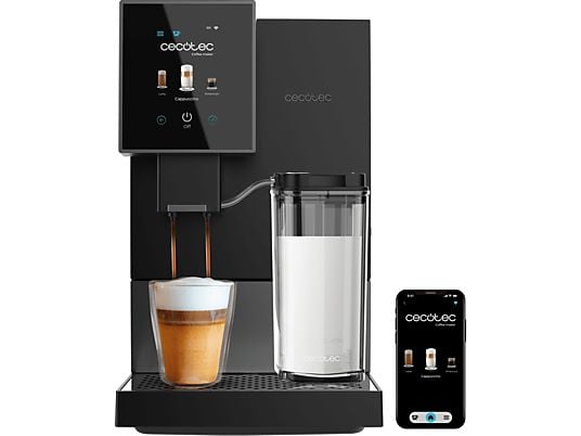 Cafetera superautomática - Cecotec Cremmaet Compactccino Connected Black Silver, 19 bares, Sistema Thermoblock, Black Silver