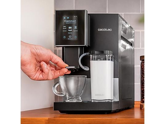 Cafetera superautomática - Cecotec Cremmaet Compactccino Connected Black Silver, 19 bares, Sistema Thermoblock, Black Silver