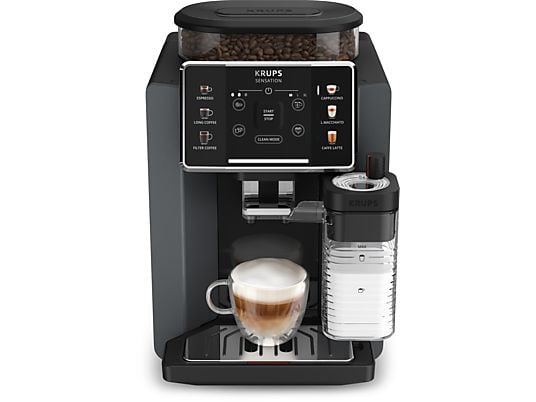 Cafetera superautomática – Krups Sensation Milk EA912B, 15 bar, 1450 W, 1.7 L, 6 modos, 2 tazas, Depósito de leche 0.3 L, Táctil, Gris