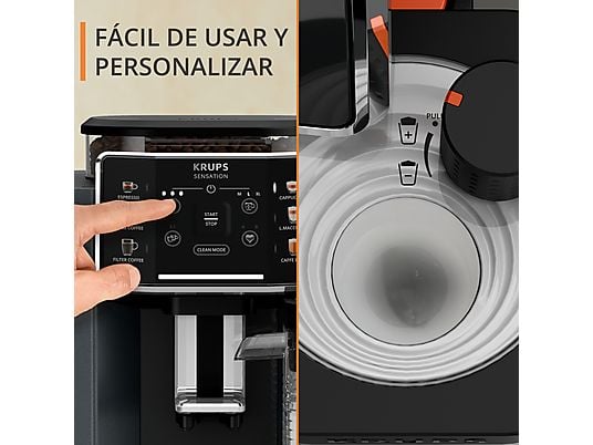 Cafetera superautomática – Krups Sensation Milk EA912B, 15 bar, 1450 W, 1.7 L, 6 modos, 2 tazas, Depósito de leche 0.3 L, Táctil, Gris
