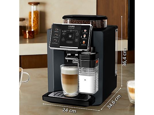 Cafetera superautomática – Krups Sensation Milk EA912B, 15 bar, 1450 W, 1.7 L, 6 modos, 2 tazas, Depósito de leche 0.3 L, Táctil, Gris