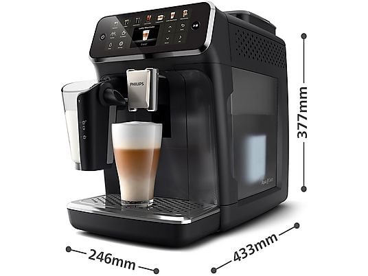 Cafetera superautomática – Philips EP4441/50, LatteGo, Pantalla táctil, 12 ajustes, Función QuickStart, 15 bar, 1500 W, Filtro AquaClean, 1.8 l, Negro