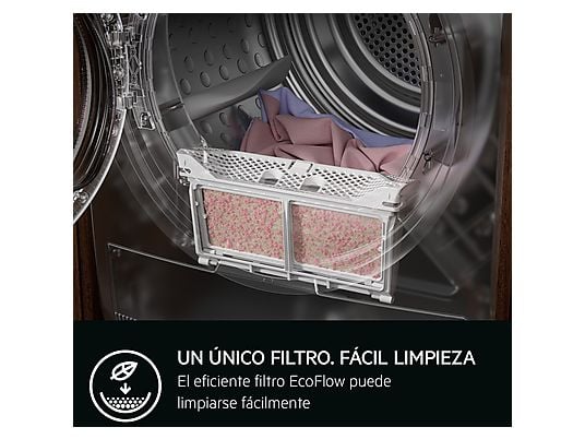 Secadora bomba de calor – AEG TR839T4PB, 9 Kg, 12 programas, Función Anti-arrugas, Motor inverter, Blanco