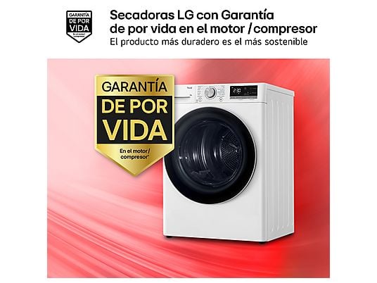 Secadora bomba de calor – LG RH90V9AV3N, 9 kg, 14 programas, Eco Hybrid™, ThinQ™, Blanco