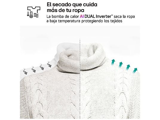 Secadora bomba de calor – LG RH90V9AV3N, 9 kg, 14 programas, Eco Hybrid™, ThinQ™, Blanco