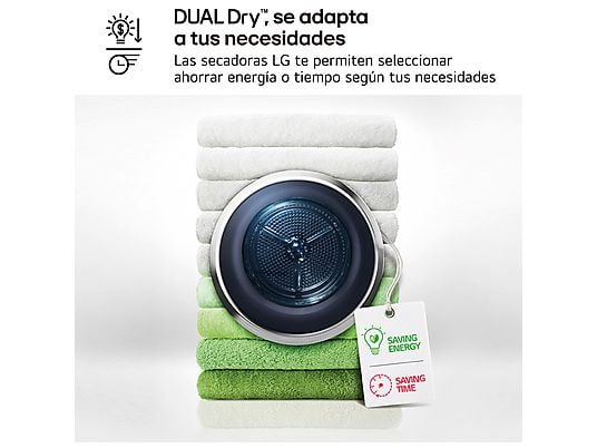 Secadora bomba de calor – LG RH90V9AV3N, 9 kg, 14 programas, Eco Hybrid™, ThinQ™, Blanco