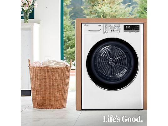 Secadora bomba de calor – LG RH90V9AV3N, 9 kg, 14 programas, Eco Hybrid™, ThinQ™, Blanco