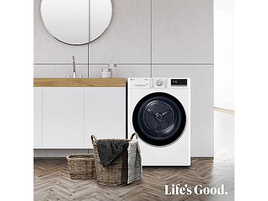 Secadora bomba de calor – LG RH90V9AV3N, 9 kg, 14 programas, Eco Hybrid™, ThinQ™, Blanco