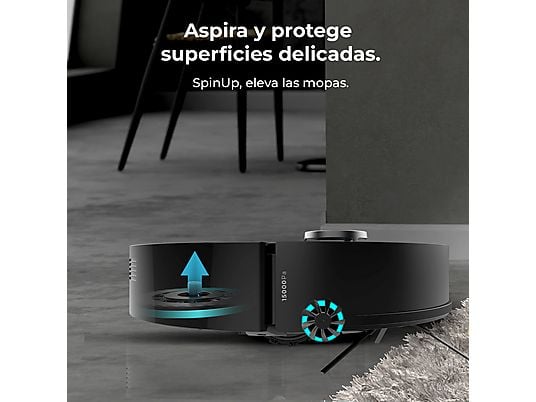 Robot friegasuelos – Cecotec Conga X50, 50 W, 240 min autonomía, Navegación láser, Fregado spin, 15000 Pa, Negro
