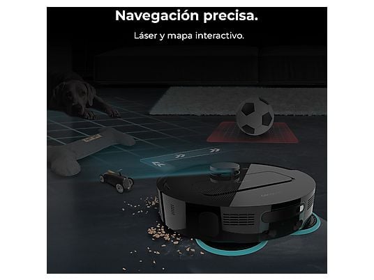 Robot friegasuelos – Cecotec Conga X50, 50 W, 240 min autonomía, Navegación láser, Fregado spin, 15000 Pa, Negro