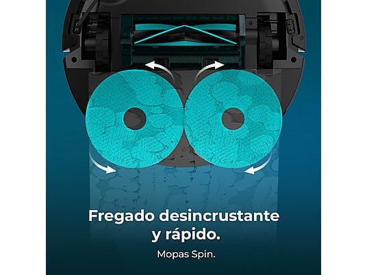Robot friegasuelos – Cecotec Conga X50, 50 W, 240 min autonomía, Navegación láser, Fregado spin, 15000 Pa, Negro