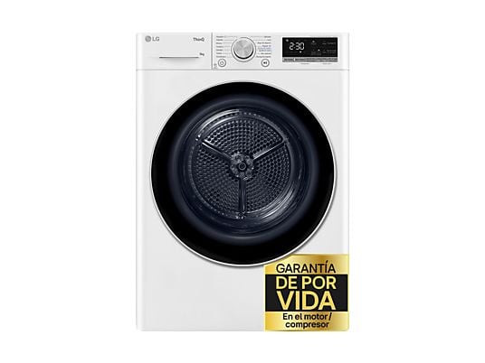 Secadora bomba de calor – LG RH90V9AV3N, 9 kg, 14 programas, Eco Hybrid™, ThinQ™, Blanco