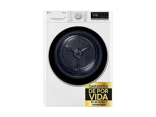 Secadora bomba de calor – LG RH90V9AV3N, 9 kg, 14 programas, Eco Hybrid™, ThinQ™, Blanco