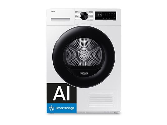 Secadora bomba de calor – Samsung DV90DG52A0AEEC, 9 kg, 14 programas, Hygiene Care, Inteligencia Artificial y SmartThings Clase C, Blanco