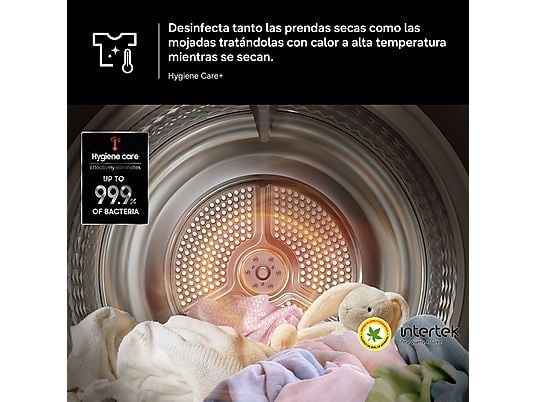 Secadora bomba de calor – Samsung DV90DG52A0AEEC, 9 kg, 14 programas, Hygiene Care, Inteligencia Artificial y SmartThings Clase C, Blanco
