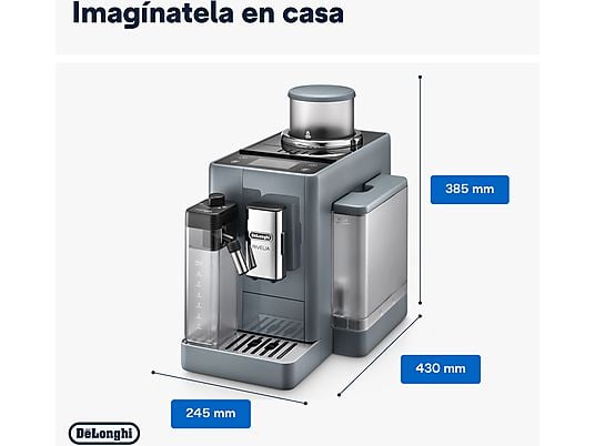 Cafetera superautomática – De’Longhi Rivelia EXAM440.55.G, 1450W, 19 bar, Molinillo integrado, LatteCremaHot, Depósito leche, Táctil, 16 recetas, Gris